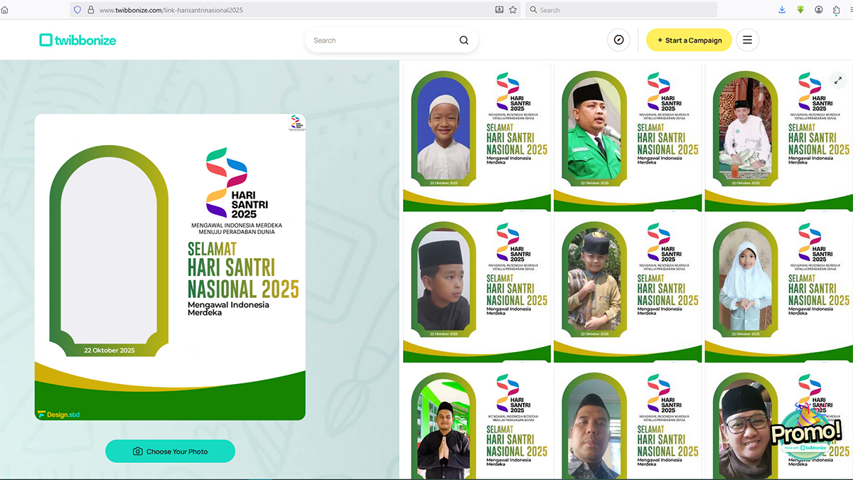 Kumpulan link twibbon Hari Santri 2025 bisa diunduh di laman resmi www.twibbonize.com