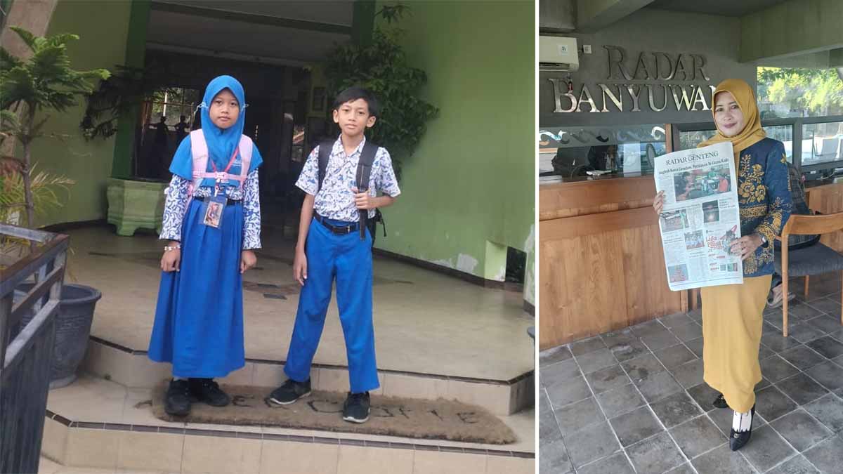 Kepala SDN 3 Macanputih Siti Maesaroh mendaftarkan satu siswa dan dua anaknya (kanan). Siswa SDN Model Daffa Adiba Yafi Aqsatha dan Amira Yusriya Aqsatha siap unjuk kebolehan pada Liga Puisi #4.