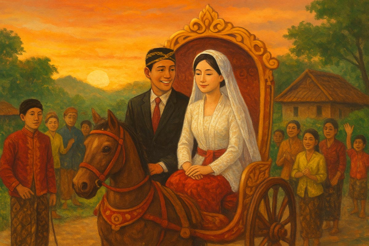 Ilustrasi pernikahan Indra Nur Cahya dan Nanako Kobayashi.