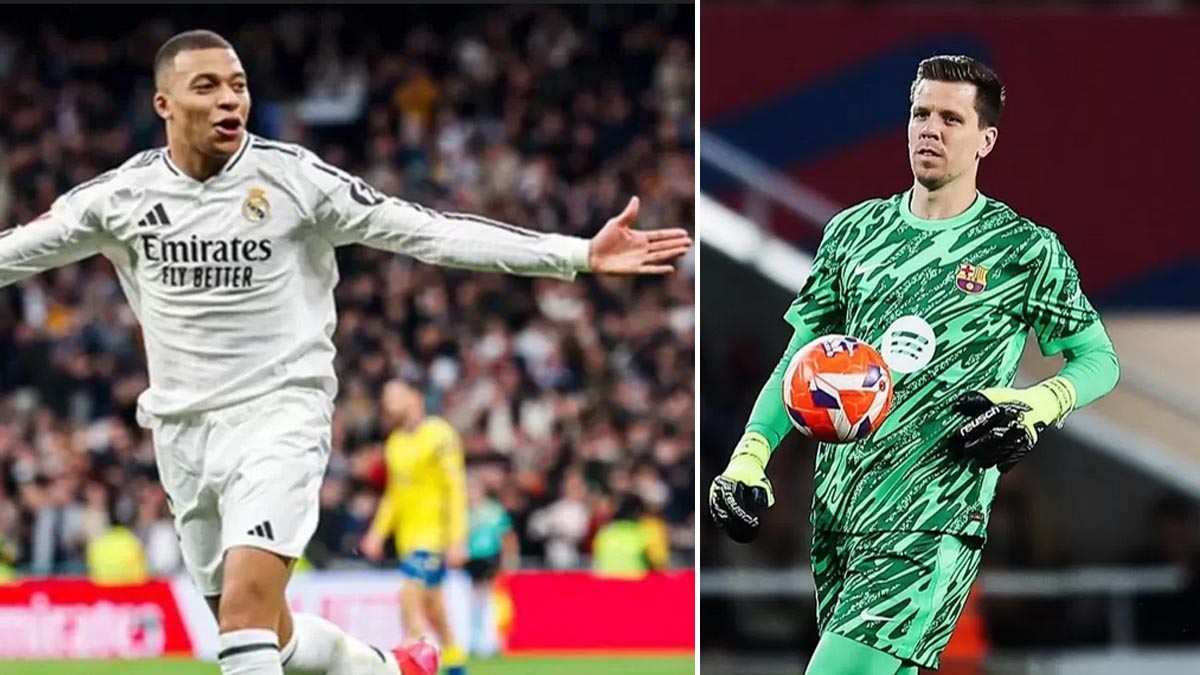 Kylian Mbappe dan Kiper Barcelona Wojciech Szczesny.