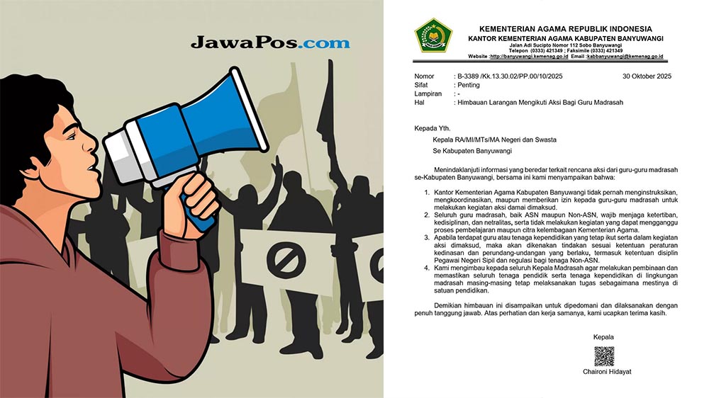 Kemenag Banyuwangi mengeluarkan larangan guru ikut demo.