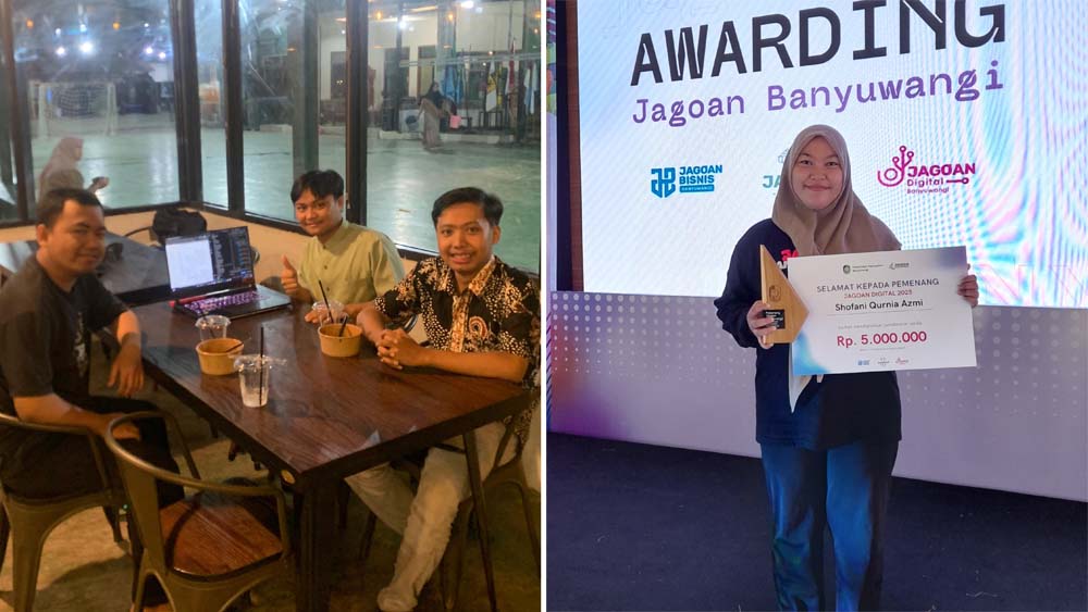 PEMUDA TANGGUH: Alvian Nur Firdaus dan tim IjenDev.Id (kiri). Shofani Qurnia Azmi menerima penghargaan sebagai pemenang Jagoan Digital 2025.