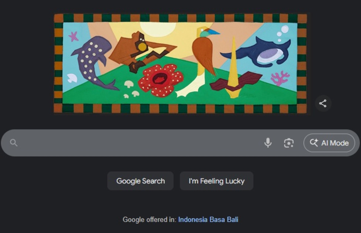 Tampilan Google Doodle dalam peringatan Hari Cinta Puspa dan Satwa Nasional.