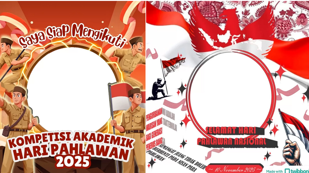 10 Twibbon Hari Pahlawan 2025 untuk unggahan digital hari ini, 10 November 2025.