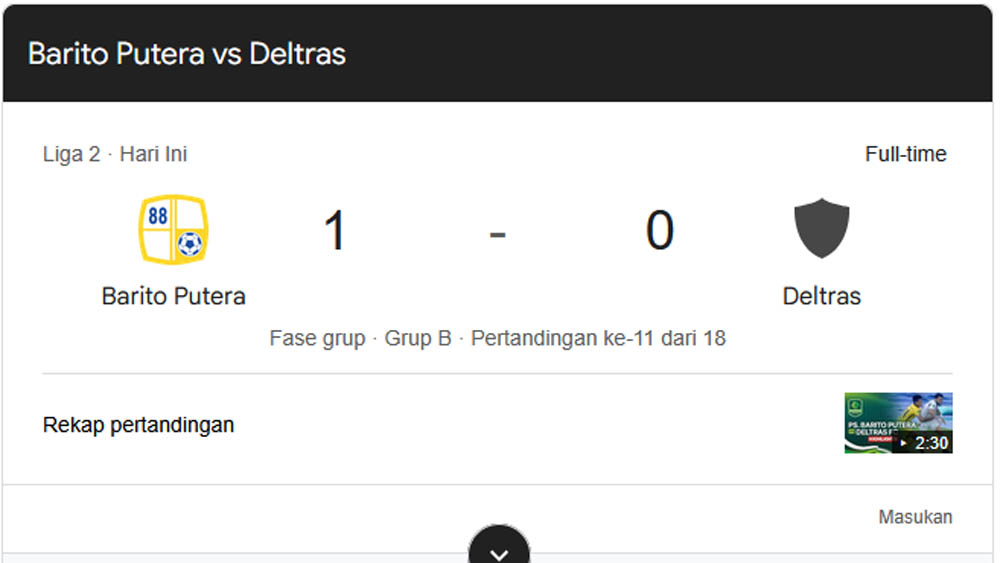 SKOR AKHIR: Barito Putera tundukkan Deltras FC.