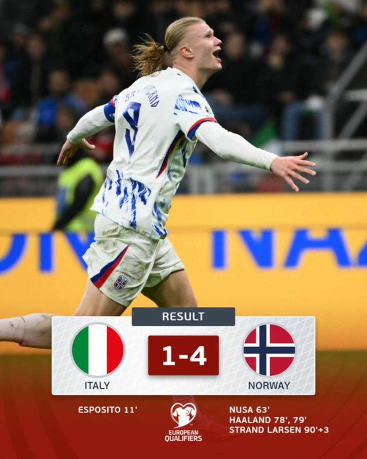 DUA GOL: Haaland ceplosan dua gol ke gawang Italia bawa Norwegia lolos ke Piala Dunia 2026
