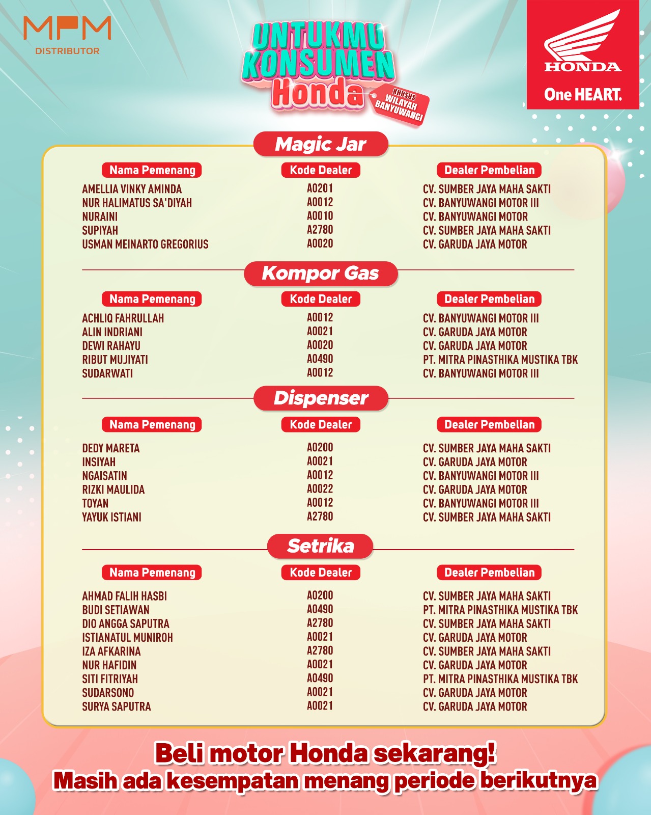 Program undian Honda Banyuwangi 2025.