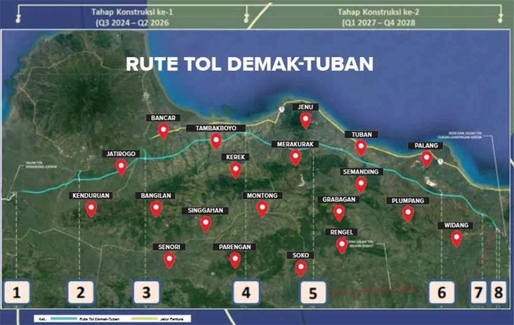 Ilustrasi rute jalan tol Demak-Tuban sepanjang 176 kilometer dengan nilai investasi sekitar Rp 50 triliun.