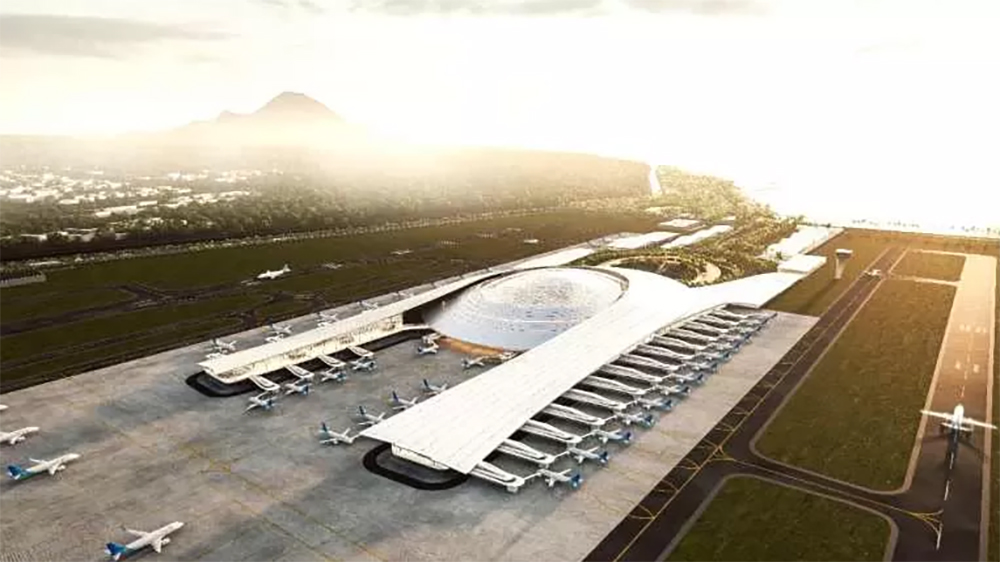 Desain Bandara Bali Utara yang mengambil konsep Tri Hita Karana, Bedawang Nala, dan Bhurloka. Tol Gilimanuk-Seririt-Soka akan mendukung pengembangan bandara baru ini.