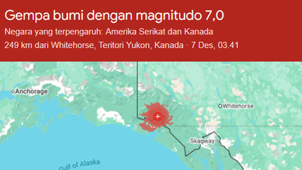 Gempa bumi dahsyat berkekuatan magnitudo 7.0 (M7.0) melanda Alaska.