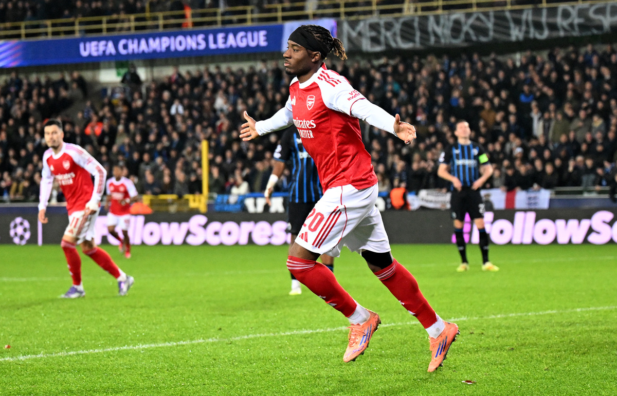 GEMILANG: Noni Madueke menjadi bintang saat Arsenal menundukkan Club Brugge