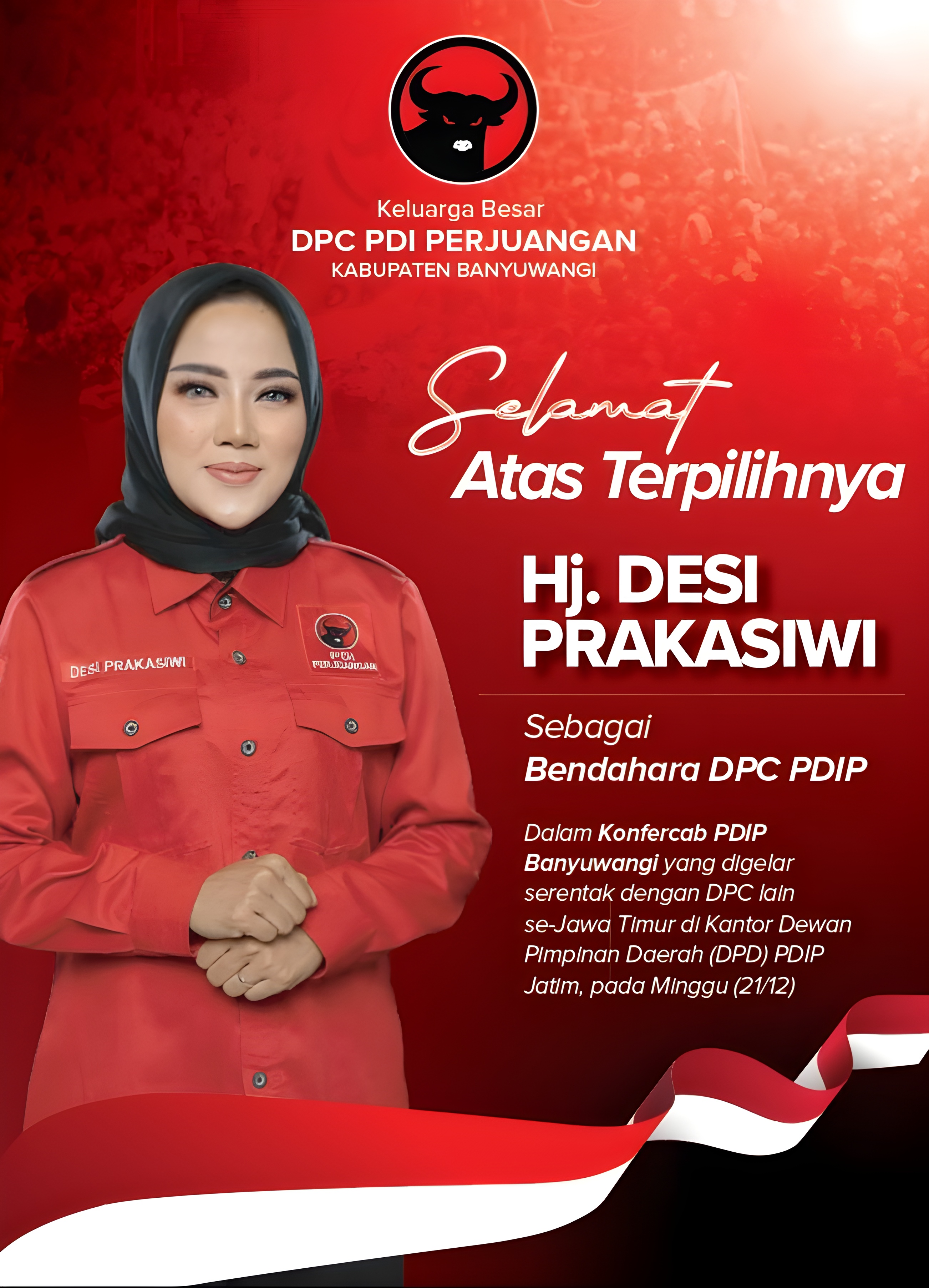 Desi Prakasiwi terpilih sebagai bendahara DPC PDIP.