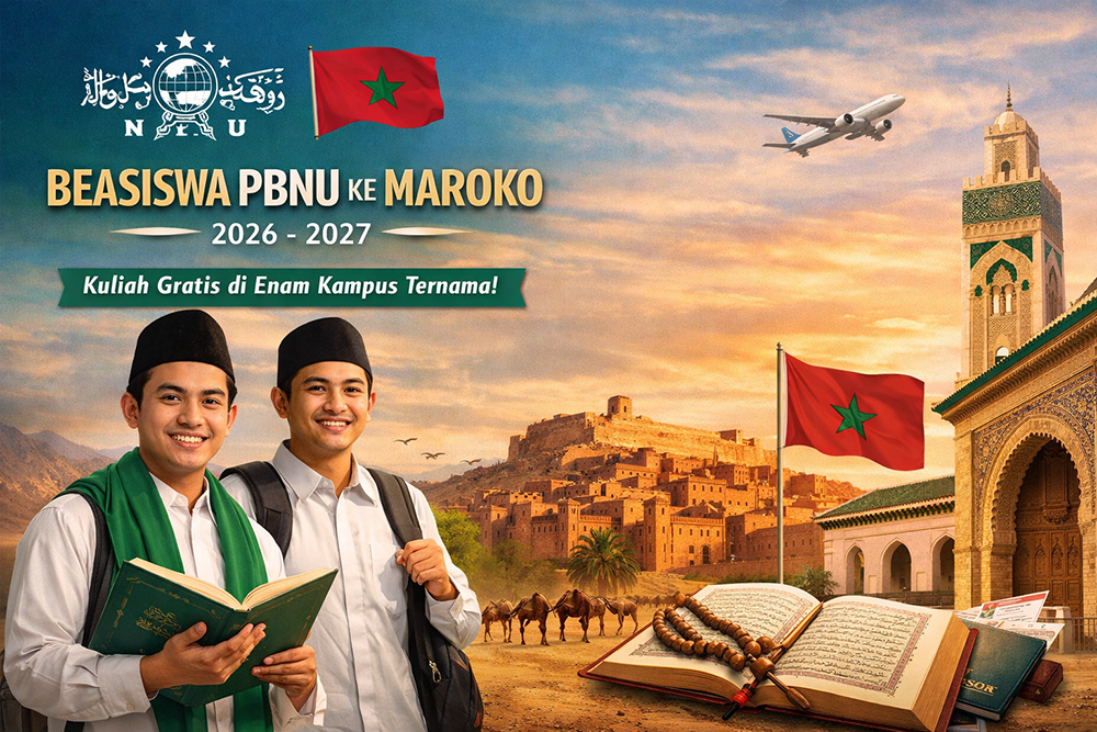 PBNU melalui RMI membuka beasiswa ke Maroko 2026&ndash;2027. Gratis kuliah, asrama, dan uang saku bagi santri NU yang lolos seleksi.