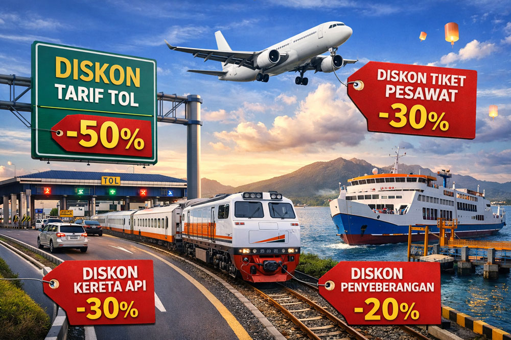 Pemerintah menyiapkan diskon lintas moda transportasi jelang Lebaran 2026, mulai pesawat, kereta api, kapal laut, hingga tarif tol.