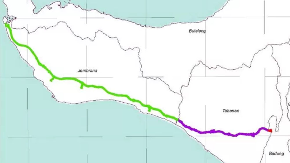 Trase tol Gilimanuk-Mengwi yang ditetapkan Pemprov Bali pada 8 Maret 2022 dan berakhir pada 7 Maret 2026. Pemerintah memprioritaskan pembangunan ruas Pekutatan-Soka-Mengwi (berwarna ungu).