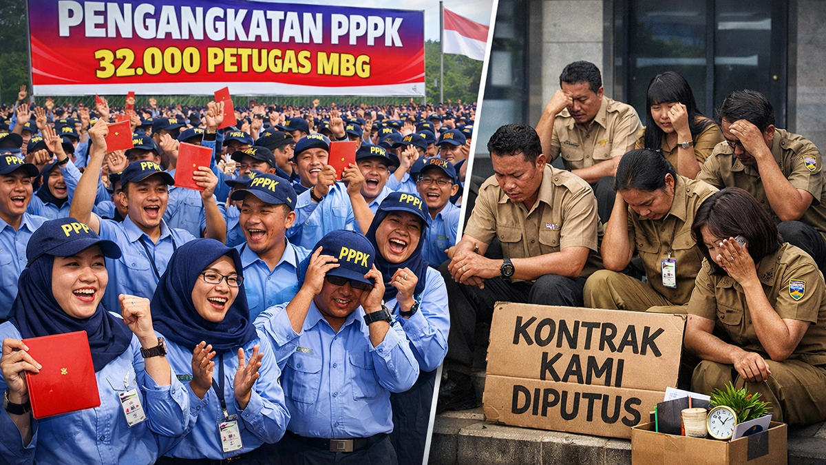Di tengah pengangkatan 32 ribu petugas MBG jadi PPPK, belasan ASN PPPK eks honorer K2 malah diputus kontrak oleh Pemda.