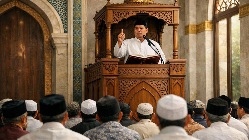 Ilustrasi saat Khotib menyampaikan materi khutbah Jumat.