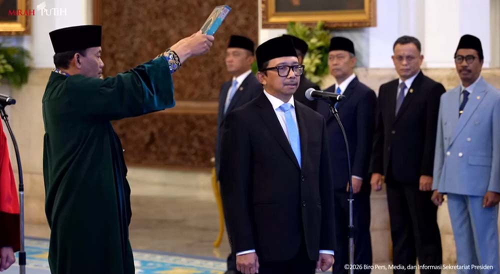 Juda Agung resmi dilantik sebagai Wakil Menteri Keuangan di Istana Kepresidenan, Jakarta, Kamis (5/2).