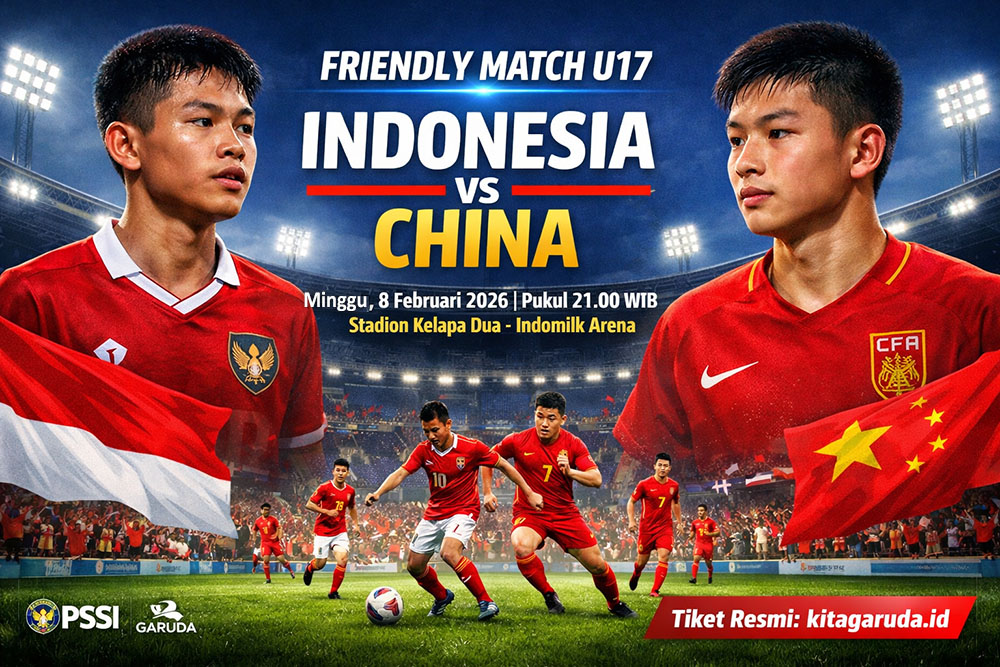 Timnas Indonesia U17 akan menghadapi China U17 dalam laga uji coba pada 8 Februari 2026 di Indomilk Arena.