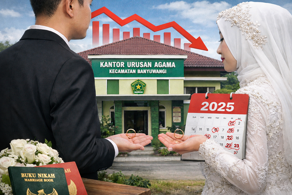 ILUSTRASI: Jumlah pernikahan di Banyuwangi tahun 2025 turun menjadi 12.979 peristiwa. Kemenag menyebut kesadaran kesiapan mental jadi faktor utama.
