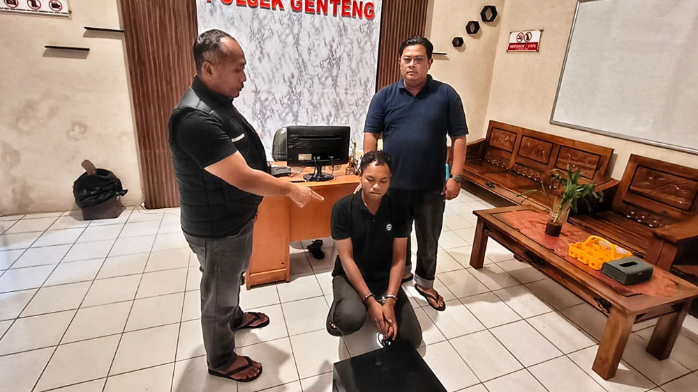 Jajaran Unit Reskrim Polsek Genteng mengamankan terduga pencuri ampli bernama Aldi Sucipto, Minggu (8/2).