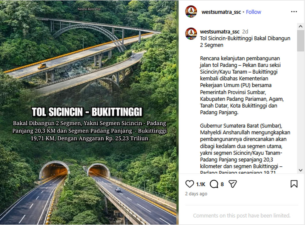 Ilustrasi terowongan Tol Sicincin &ndash; Padang Panjang.