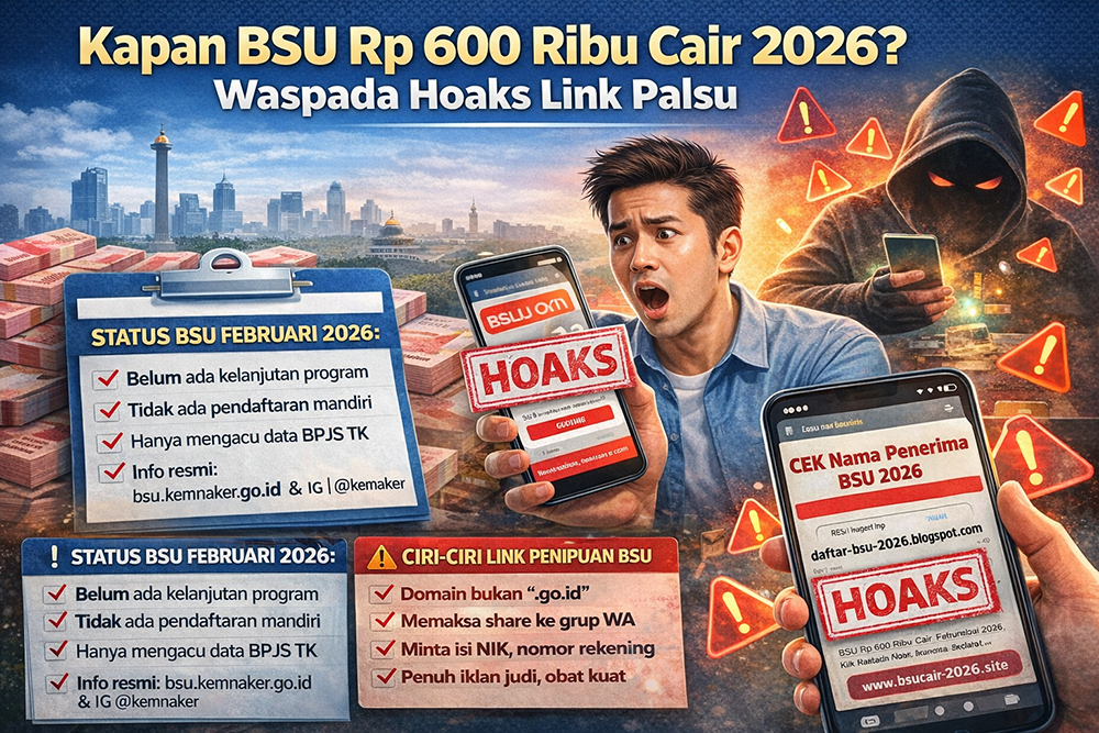 BSU Rp600 ribu 2026 belum ada jadwal resmi. Simak fakta Kemnaker, cara cek status, dan ciri link hoaks yang beredar.