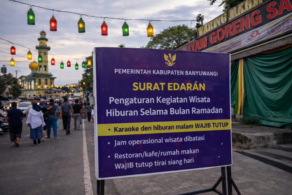 Pemkab Banyuwangi keluarkan aturan Ramadan 2026: karaoke tutup, wisata dibatasi jam operasional, restoran wajib tutup tirai siang hari.