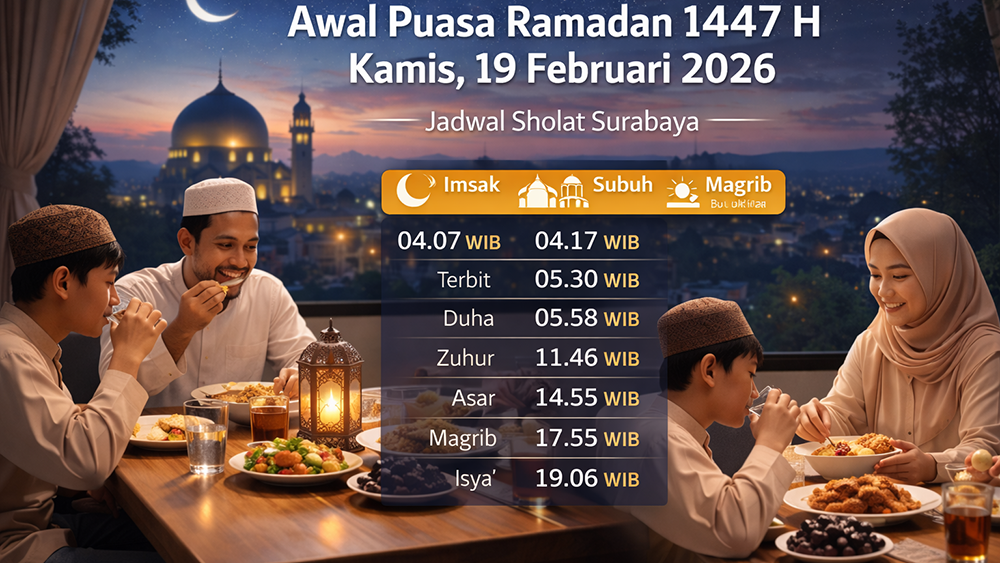 Jadwal imsakiyah Surabaya 19 Februari 2026.