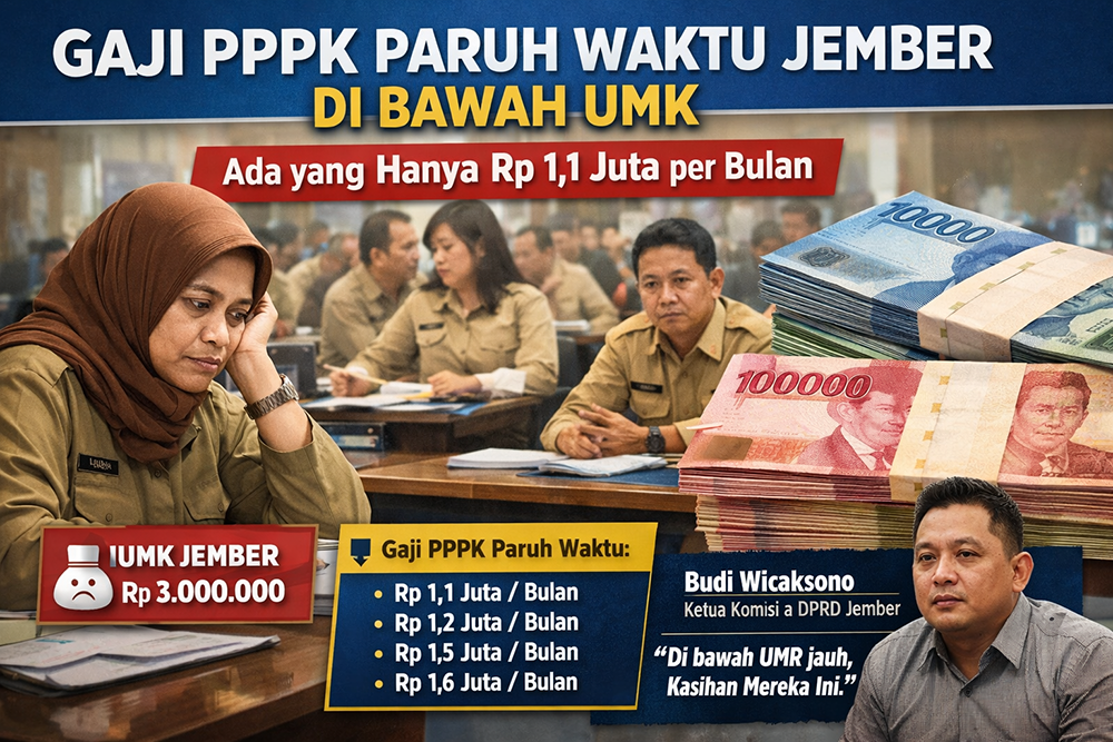 Gaji PPPK paruh waktu di Jember jauh di bawah UMK Rp 3 juta. Ada yang hanya Rp 1,1 juta per bulan, pemkab pertimbangkan kenaikan sesuai fiskal.