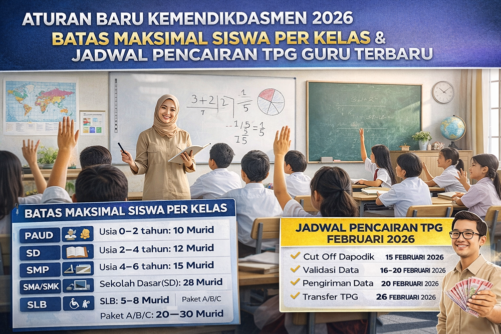 Kemendikdasmen tetapkan batas maksimal siswa per kelas 2026 dan jadwal pencairan TPG guru bulanan mulai Februari untuk tingkatkan mutu pendidikan.