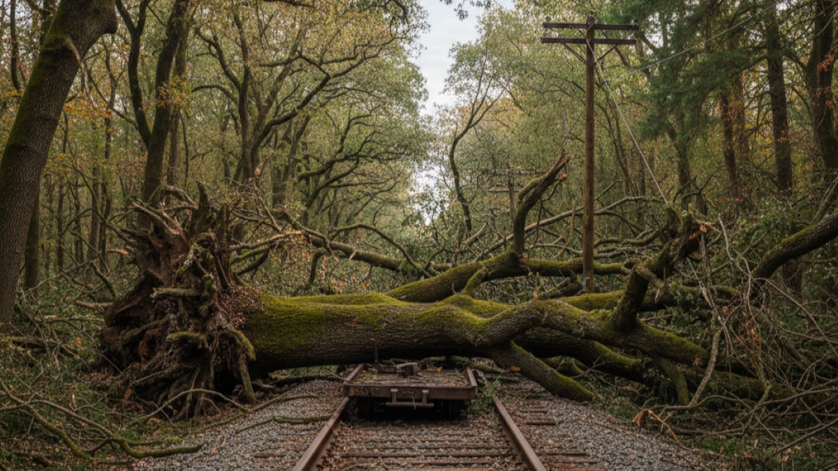 Pohon tumbang sempat ganggu perjalanan kereta api di Kedunggedeh-Karawang.