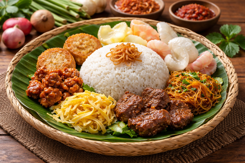 Resep nasi uduk gurih pulen cocok untuk menu buka puasa Ramadan, lengkap bahan, cara membuat, dan tips agar tidak lembek.