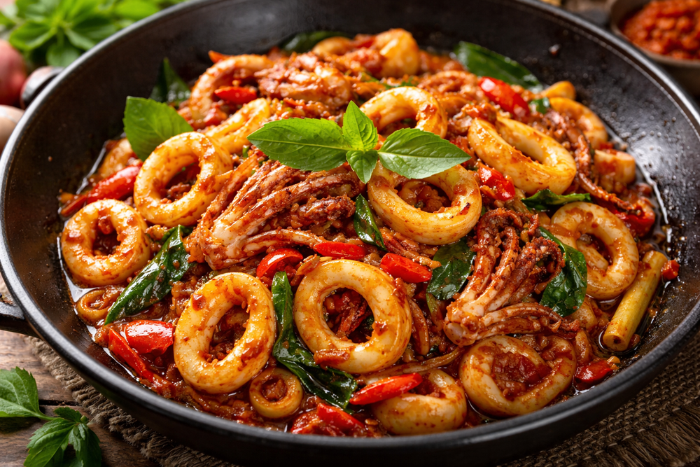 Resep cumi bumbu cabe pedas gurih cocok untuk menu buka puasa Ramadan, lengkap bahan dan cara memasaknya agar tak anyir.