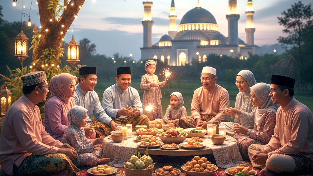 Ilustrasi umat Muslim merayakan Idul Fitri.