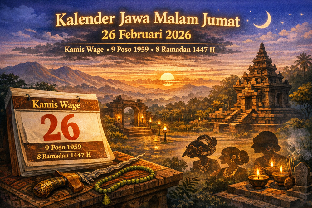 Kalender Jawa Malam Jumat 26 Februari 2026: Kamis Wage, 9 Poso 1959, 8 Ramadan 1447 H. Simak pasaran, weton dan wataknya.