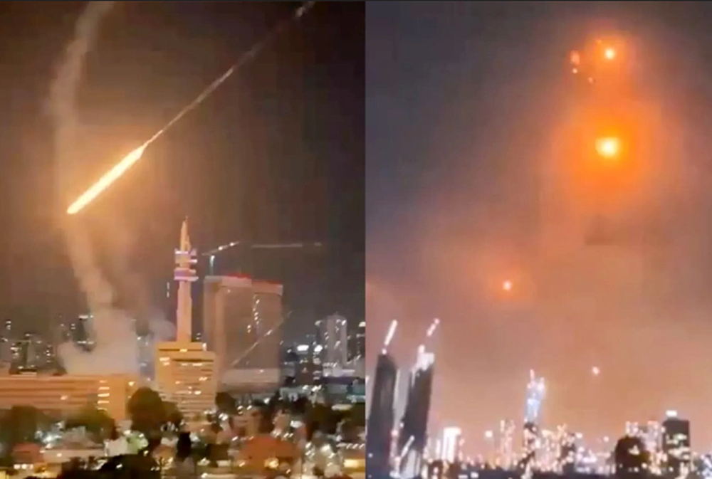 Serangan balasan Iran terhadap Israel berupa rudal balistik dan drone yang diluncurkan menuju sejumlah target di Israel. (X)