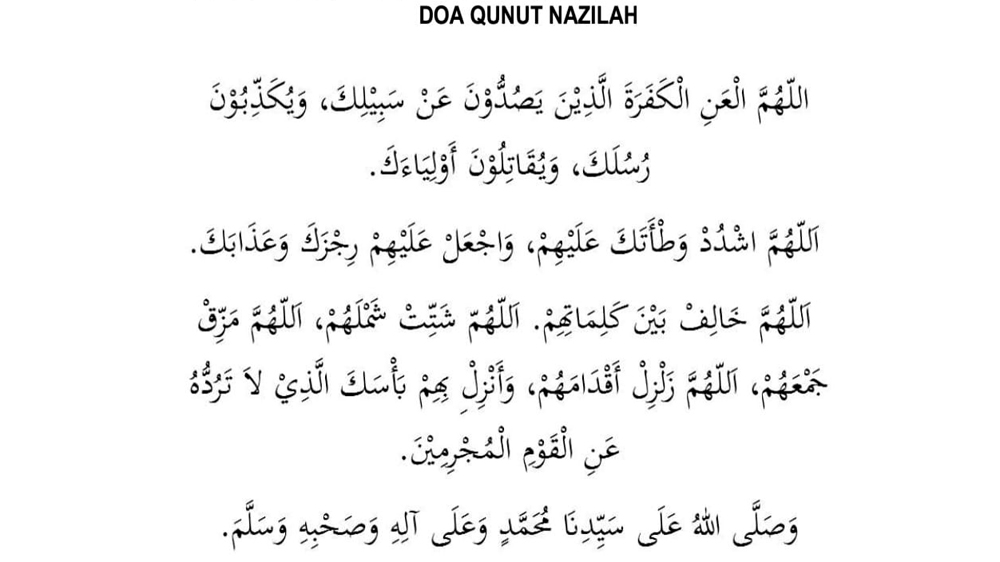 Bacaan doa Qunut Nazilah.