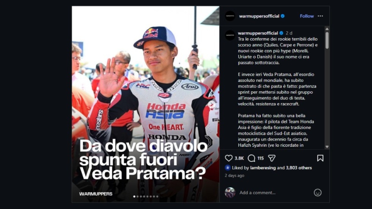 Akun MotoGP Italia sorot debut Veda Pratama di Moto3 Thailand 2026.