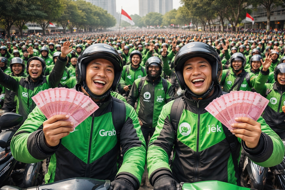 THR ojol Lebaran 2026 cair H-14 hingga H-7. Sebanyak 850 ribu driver Grab dan Gojek terima BHR total Rp 220 miliar.