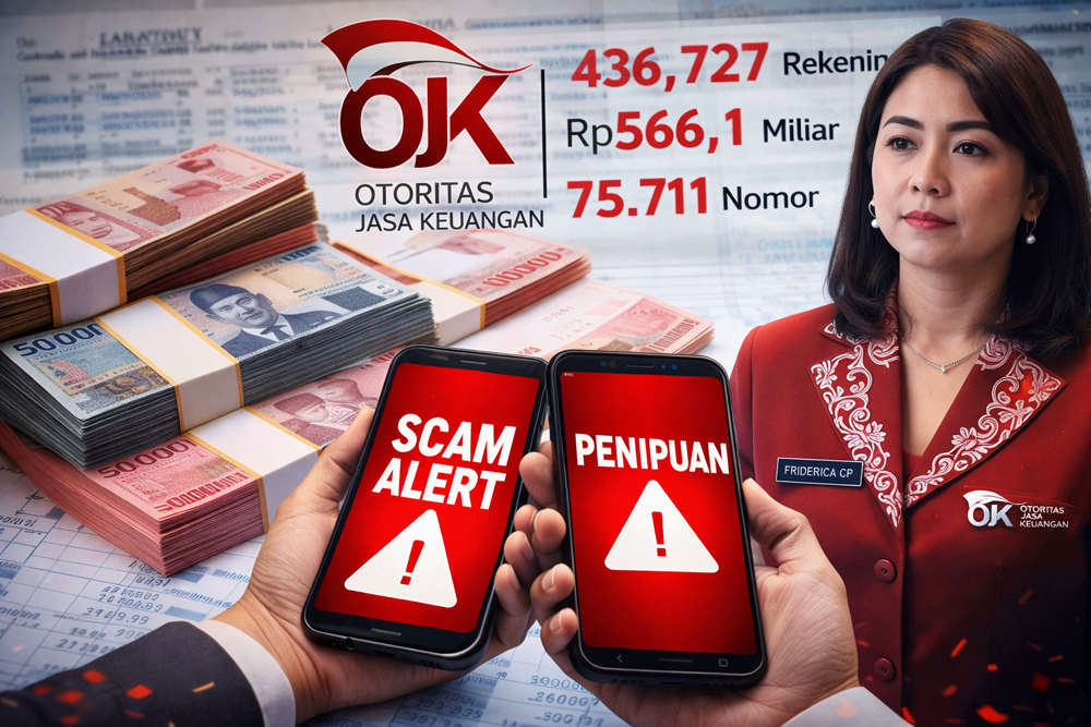 OJK blokir 436.727 rekening penipuan hingga awal 2026. Dana korban Rp566,1 miliar dibekukan dan 75.711 nomor telepon terkait scam turut dihentikan.