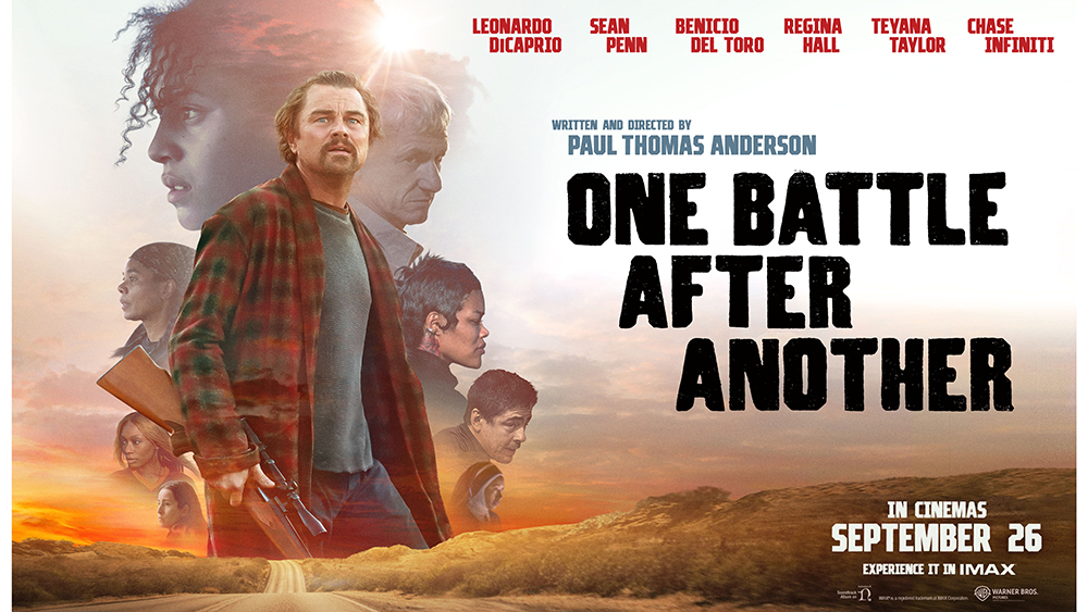 Poster film One Battle After Another. Fim yang dibintangi Leonardo Dicaprio ini meraih 6 piala.