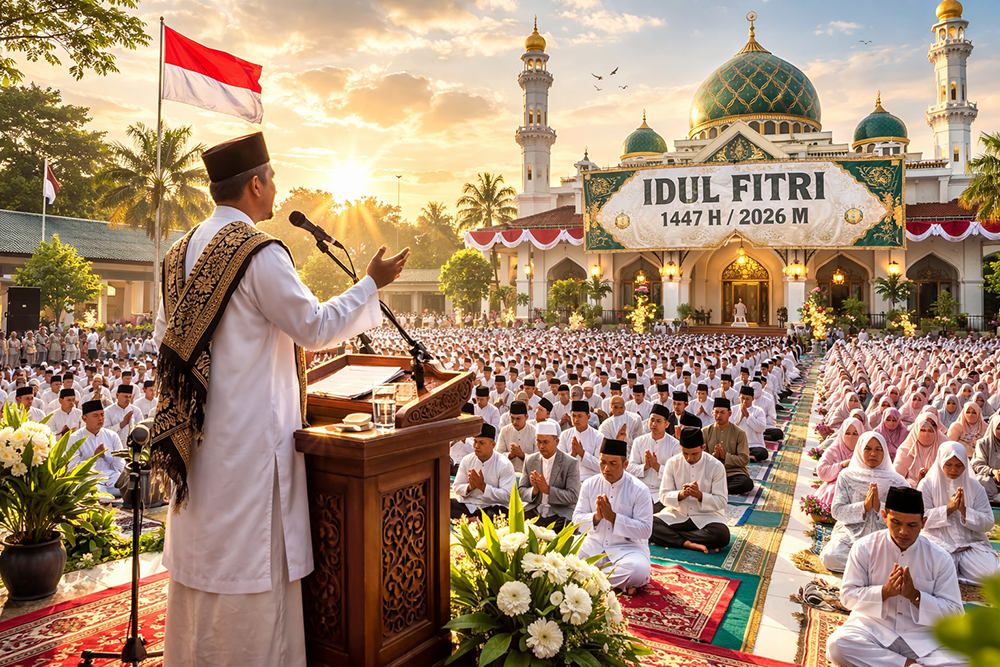 Ilustrasi Khotib menyampaikan materi khutbah Idul Fitri.