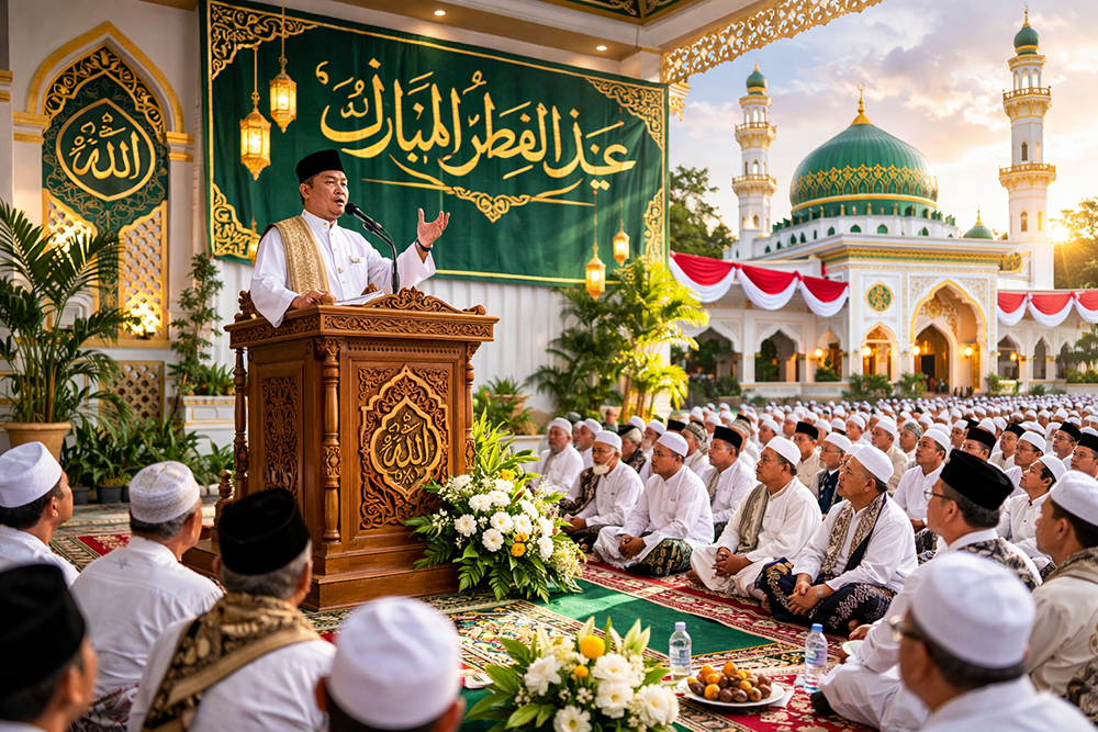 Ilustrasi Khotib menyampaikan Khutbah Idul Fitri.