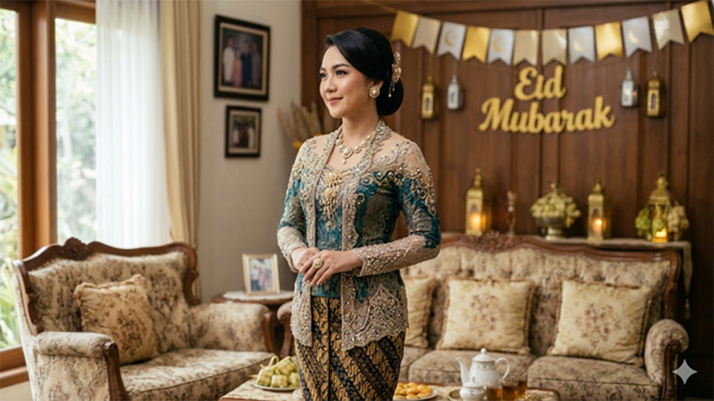Prompt AI foto Lebaran profesional viral. Simak cara buat foto Idulfitri elegan ala majalah dengan lighting lembut dan dekor emas.