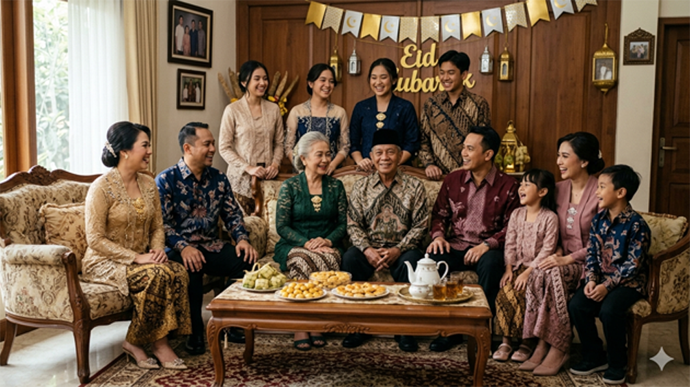Panduan foto Lebaran profesional di rumah nenek, lengkap dengan pose, lighting, dekorasi dan prompt AI agar hasil elegan seperti majalah.
