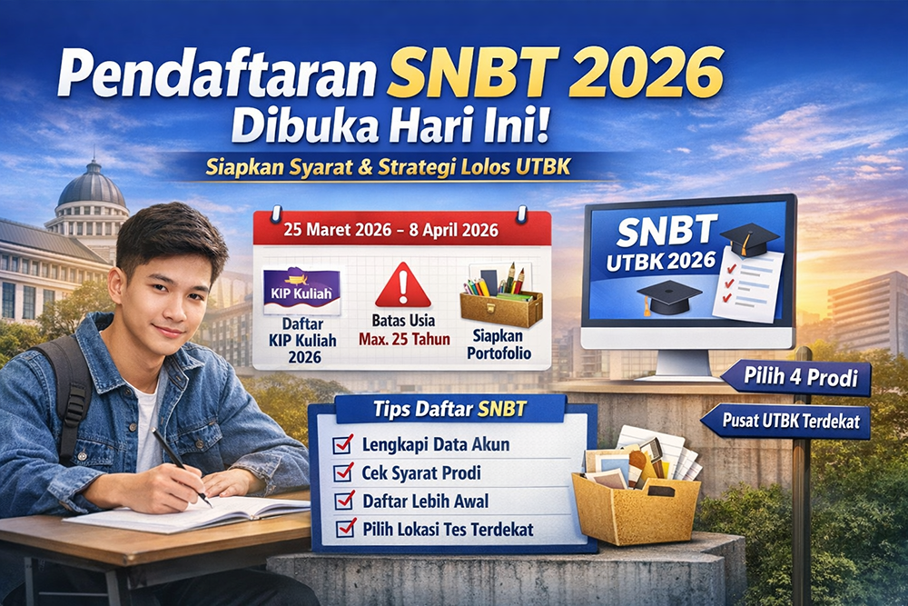 Pendaftaran SNBT 2026 resmi dibuka. Simak jadwal, syarat, batas usia, pilihan prodi, hingga tips lolos UTBK di sini.