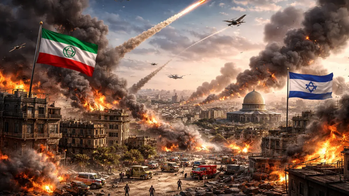 Ilustrasi perang Iran vs Israel-AS. (ChatGPT Image)