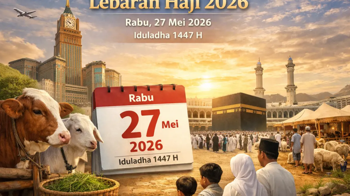 Lebaran Haji 2026 jatuh 27 Mei. Simak jadwal Idul adha, libur nasional, versi Muhammadiyah, dan penjelasan istilah Lebaran Haji. (Ilustrasi ChatGPT Image)