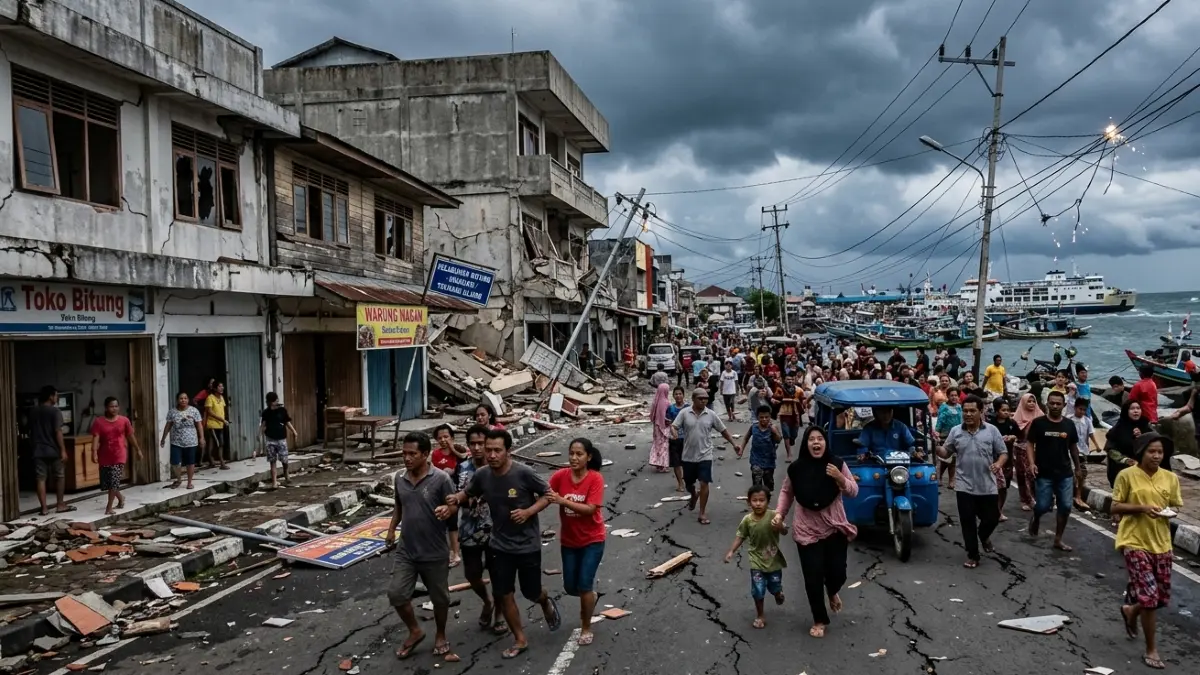Gempa M7,6 mengguncang laut tenggara Bitung, Sulawesi Utara, picu kepanikan warga. (Gemini AI)